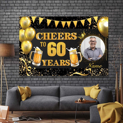 UUBAO Custom Black and Gold Happy Birthday Party Decorations Backdrop Banner