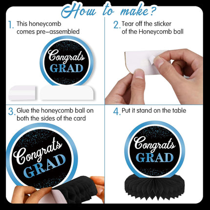 UUBAO 9 PCS Custom Graduation Party Honeycomb Centerpieces Class of 2025 Congrats Grad Decorations Congratulate Graduation Table Toppers for Graduation Party Favor Supplies (Sky Blue)