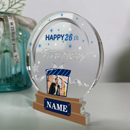 UUBAO Customized Birthday Gift Acrylic Plaque Custom Picture Crystal Desktop Keepsake Gift Birthday Decorations(Blue)