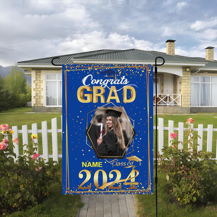 UUBAO Custom Graduation Garden Flag with Photo Class of 2025 Congrats Grad Double Sided Yard Flag Decorative Gifts (Blue and Gold)