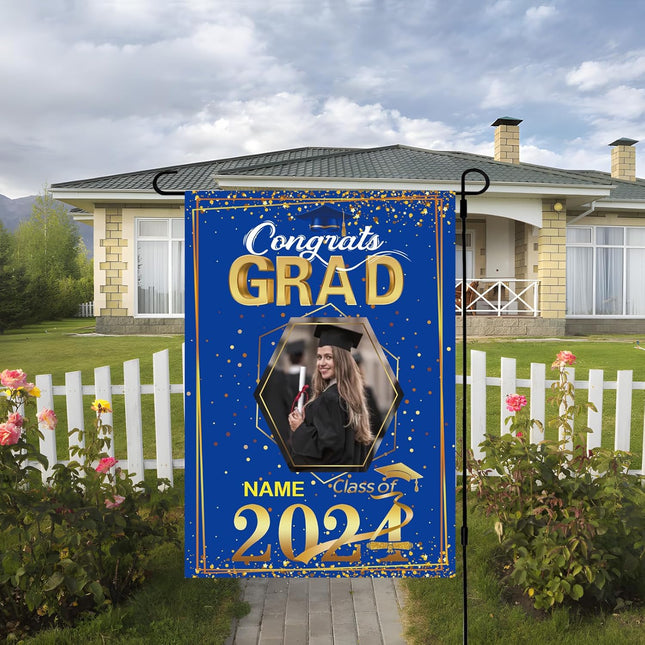 UUBAO Custom Graduation Garden Flag with Photo Class of 2025 Congrats Grad Double Sided Yard Flag Decorative Gifts (Blue and Gold)