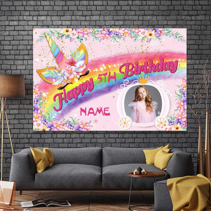 UUBAO Custom Unicorn Rainbow Happy Birthday Party Decorations Supplies Personalized Unicorn Rainbow Birthday Backdrop Banner