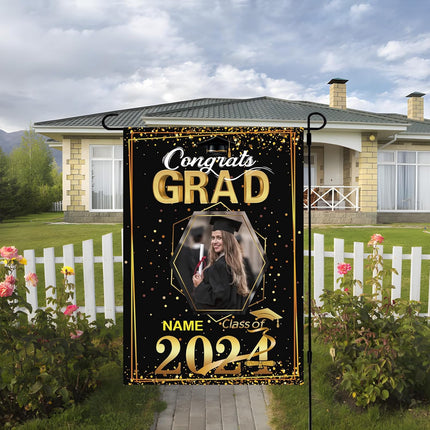 UUBAO Custom Graduation Garden Flag with Photo Class of 2025 Congrats Grad Double Sided Yard Flag Decorative Gifts (Black and Gold)