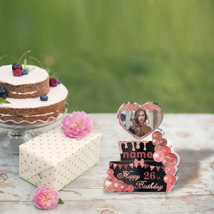 UUBAO Custom Happy Birthday Acrylic Plaque Desktop with Photo Personalized  Birthday Gift Ideas Keepsake Paperweight Sign(Pink)