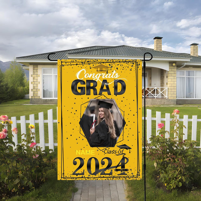 UUBAO Custom Graduation Garden Flag with Photo Class of 2025 Congrats Grad Double Sided Yard Flag Decorative Gifts (Yellow)