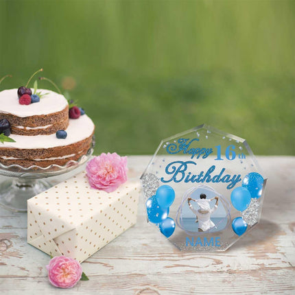 UUBAO Custom Happy Birthday Acrylic Plaque Desktop with Photo Personalized  Birthday Gift Ideas Keepsake Paperweight Sign(Blue)