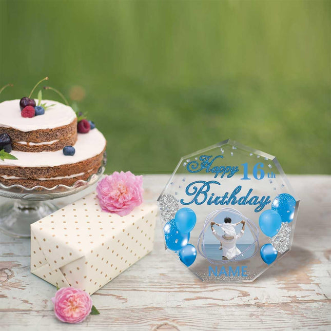 UUBAO Custom Happy Birthday Acrylic Plaque Desktop with Photo Personalized  Birthday Gift Ideas Keepsake Paperweight Sign(Blue)