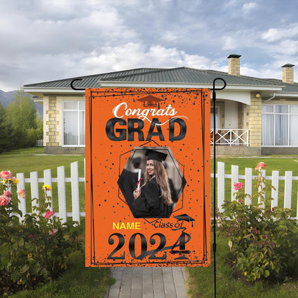 UUBAO Custom Graduation Garden Flag with Photo Class of 2025 Congrats Grad Double Sided Yard Flag Decorative Gifts (Orange)