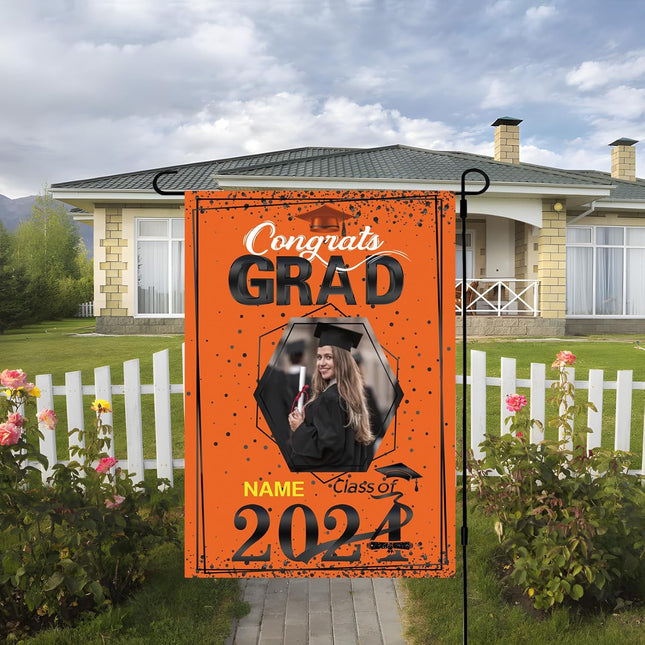 UUBAO Custom Graduation Garden Flag with Photo Class of 2025 Congrats Grad Double Sided Yard Flag Decorative Gifts (Orange)