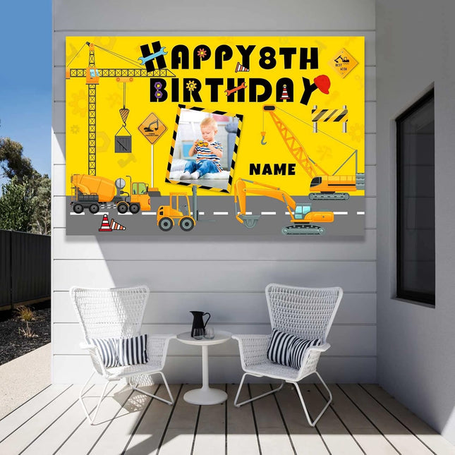 UUBAO Custom Construction Happy Birthday Party Decorations Supplies Personalized Excavator Crane Dump Truck Digger Backdrop Banner