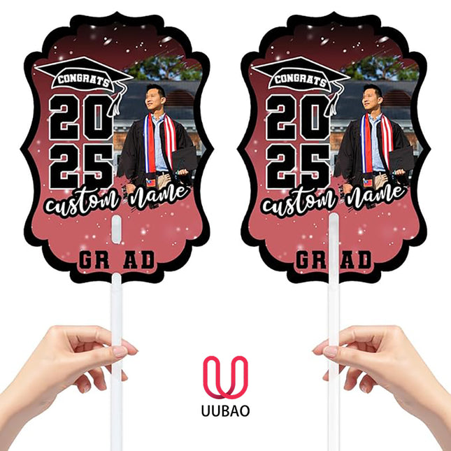 UUBAO Personalized Graduation Double Sided Face Fan Class of 2025 Customized Graduation Head Face Cutout with Handle Fun Photo Prop Supplies(Pink)