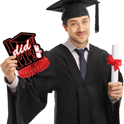 UUBAO 9 PCS Custom Graduation Party Honeycomb Centerpieces Class of 2025 Congrats Grad Decorations Congratulate Graduation Table Toppers for Graduation Party Favor Supplies (Red)