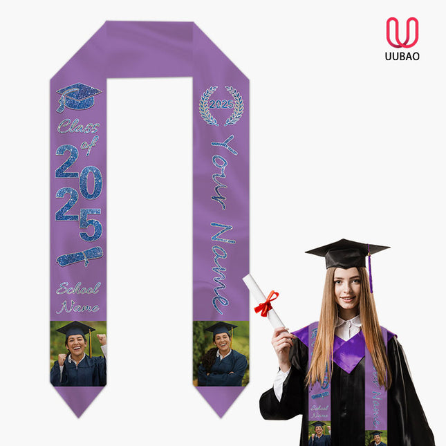 UUBAO Personalized Photo Name Graduation Shawl Custom Multi-color Option Graduation Stole Class Of 2025 Honor Shoulder Strap Decoration (Purple)