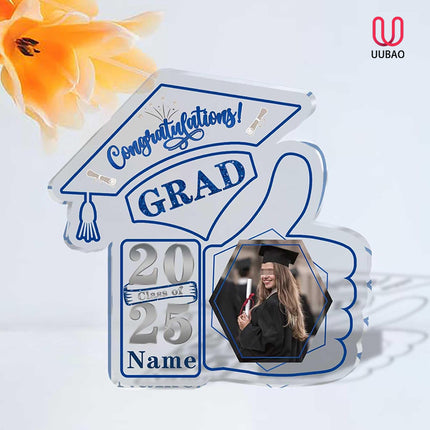 UUBAO Personalized Graduation Decorative Signs Plaques Class of 2024 Desk Paperweight Farewell Memorial Gift with Photo(Blue and Silver)