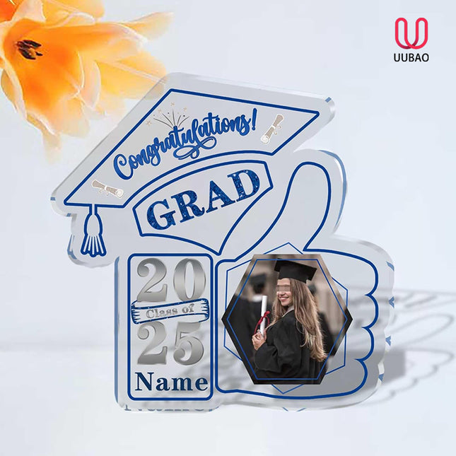 UUBAO Personalized Graduation Decorative Signs Plaques Class of 2024 Desk Paperweight Farewell Memorial Gift with Photo(Blue and Silver)