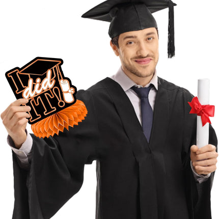 UUBAO 9 PCS Custom Graduation Party Honeycomb Centerpieces Class of 2025 Congrats Grad Decorations Congratulate Graduation Table Toppers for Graduation Party Favor Supplies (Orange)