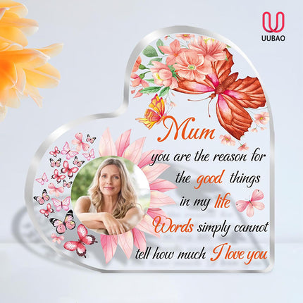 UUBAO Custom Mother’s Day Personalized Acrylic Plaque with Photos Name Gifts for Mom (Flower Heart)