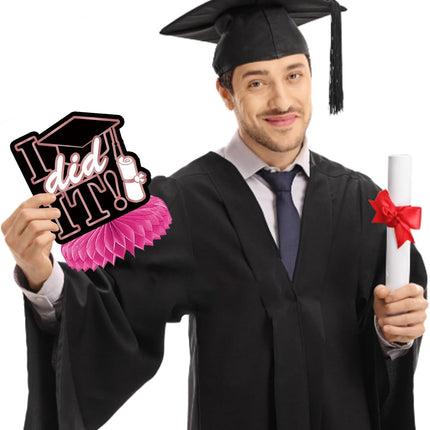 UUBAO 9 PCS Custom Graduation Party Honeycomb Centerpieces Class of 2025 Congrats Grad Decorations Congratulate Graduation Table Toppers for Graduation Party Favor Supplies (Pink)