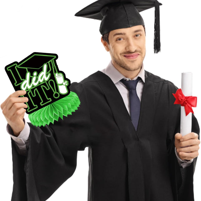 UUBAO 9 PCS Custom Graduation Party Honeycomb Centerpieces Class of 2025 Congrats Grad Decorations Congratulate Graduation Table Toppers for Graduation Party Favor Supplies (Light Green)